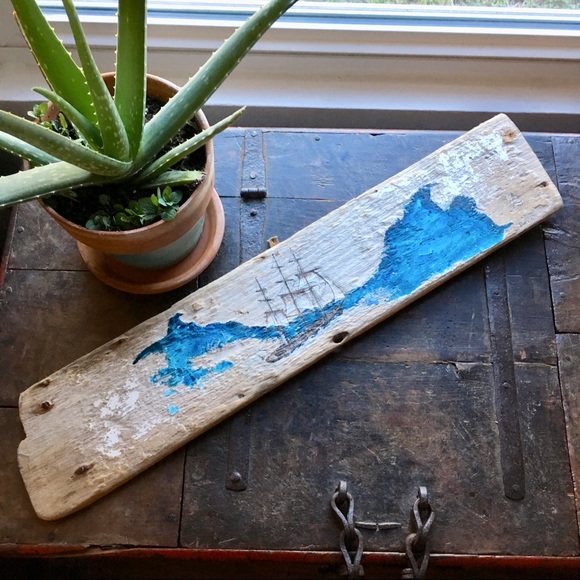 Vintage Other - Vintage Folk Art Boat on Wood